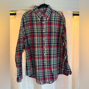 Vintage Brooks Brothers 346 Button Down Shirt Plaid Green Red Blue Size Large